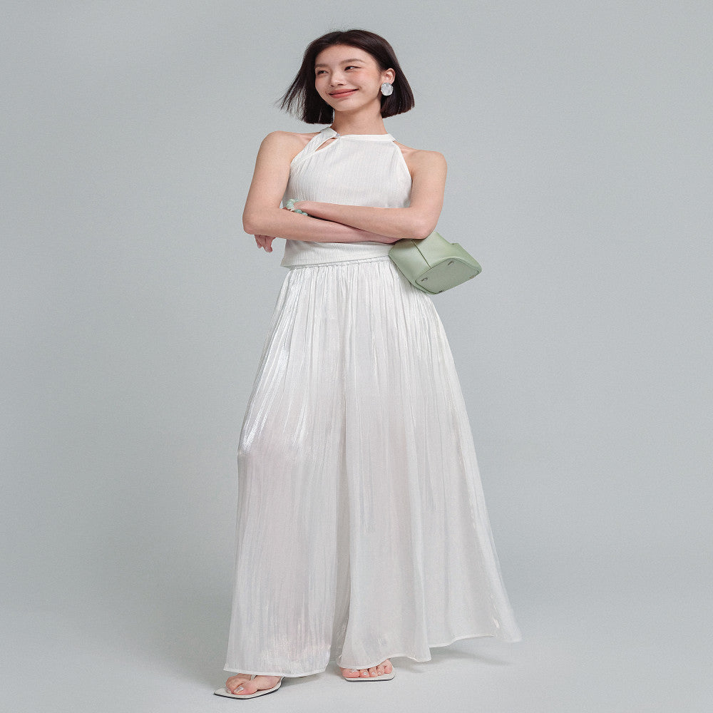 KOHS Summer BI Fresh Vacation Gilded Texture Elegant Wide Leg Pants High Waist Ice Silk Thin Skirt Pants image 4