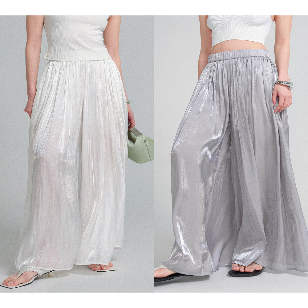 KOHS Summer BI Fresh Vacation Gilded Texture Elegant Wide Leg Pants High Waist Ice Silk Thin Skirt Pants image 0