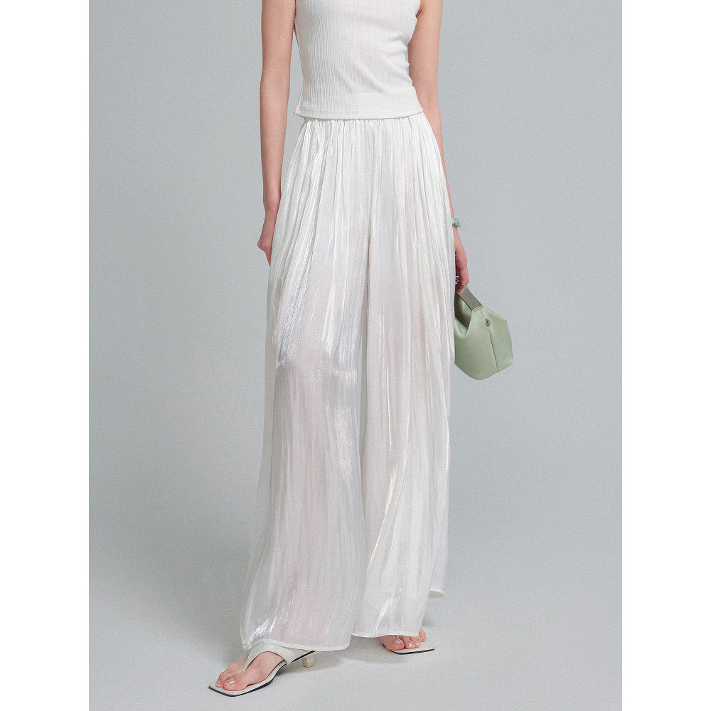KOHS Summer BI Fresh Vacation Gilded Texture Elegant Wide Leg Pants High Waist Ice Silk Thin Skirt Pants image 9