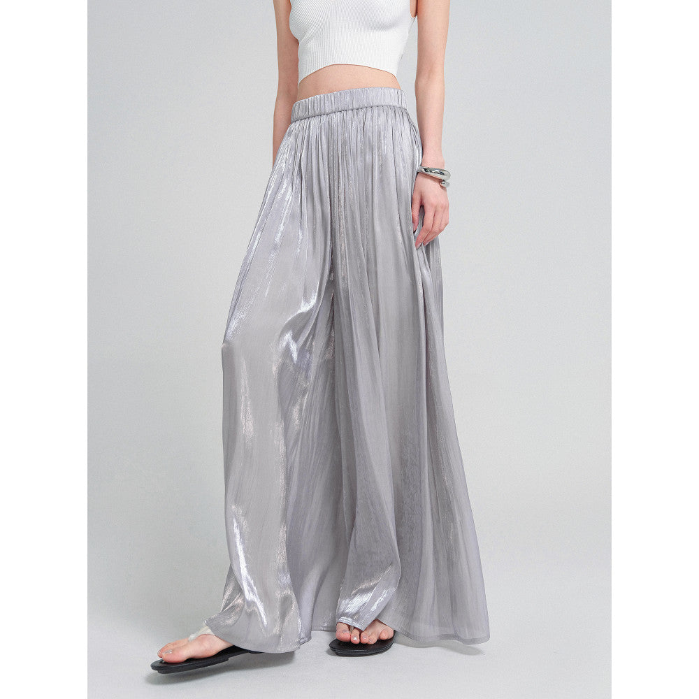 KOHS Summer BI Fresh Vacation Gilded Texture Elegant Wide Leg Pants High Waist Ice Silk Thin Skirt Pants image 12