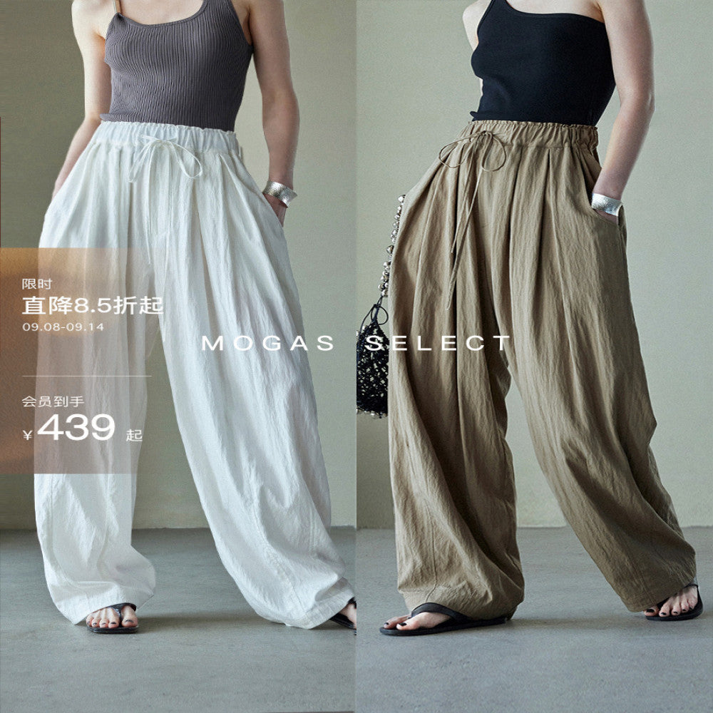 Spot Mogas Summer Cool Pants Lazy Yamamoto Pants Drawstring Folded Clouds Air Feel Wide Leg Pants Women image 12
