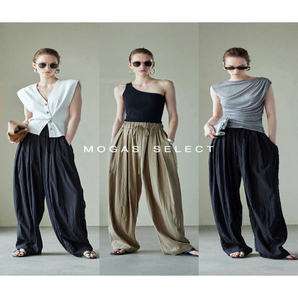 Spot Mogas Summer Cool Pants Lazy Yamamoto Pants Drawstring Folded Clouds Air Feel Wide Leg Pants Women image 13