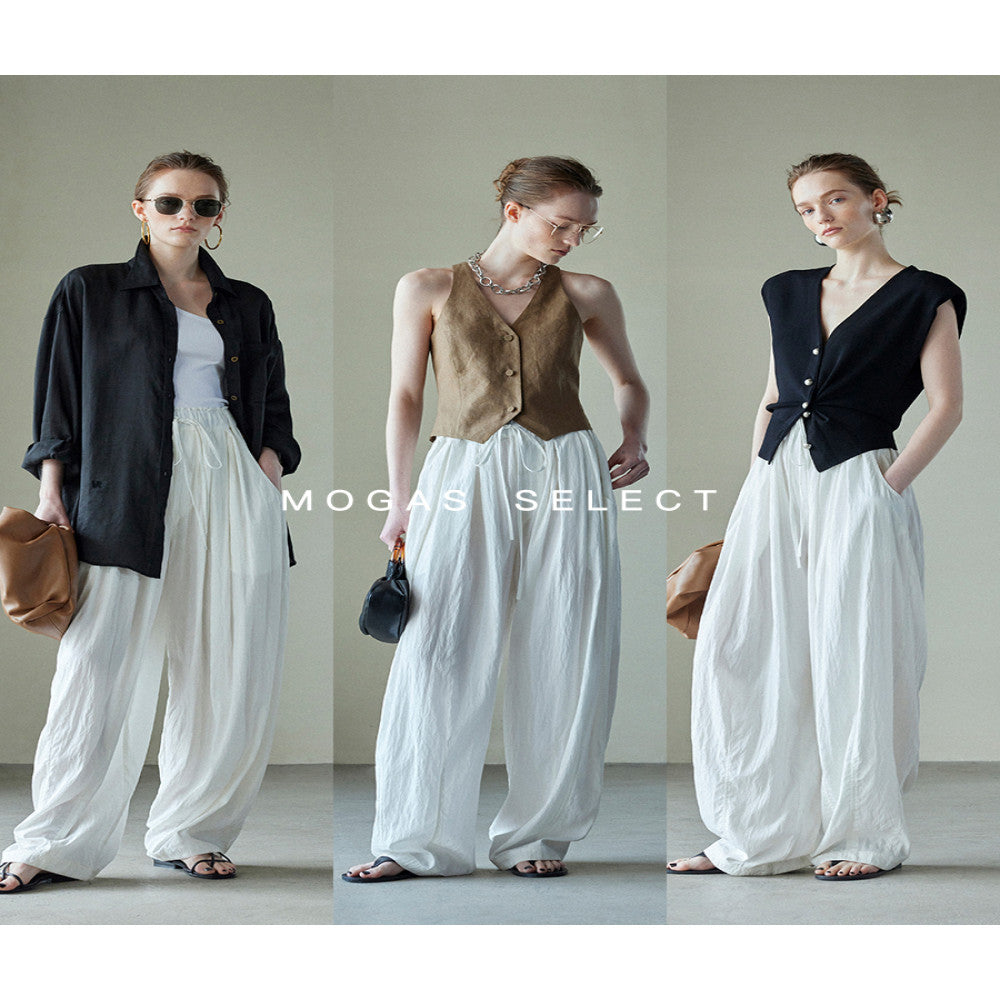 Spot Mogas Summer Cool Pants Lazy Yamamoto Pants Drawstring Folded Clouds Air Feel Wide Leg Pants Women image 15