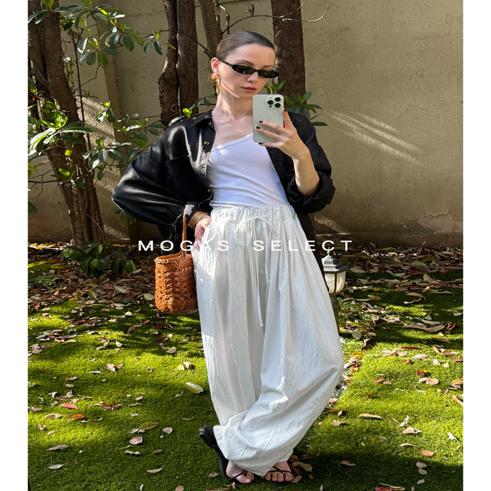 Spot Mogas Summer Cool Pants Lazy Yamamoto Pants Drawstring Folded Clouds Air Feel Wide Leg Pants Women image 16