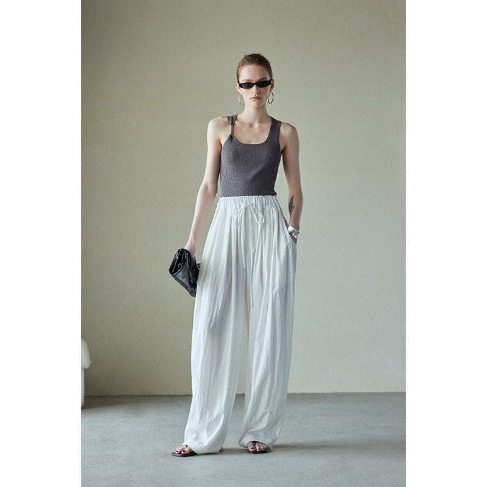 Spot Mogas Summer Cool Pants Lazy Yamamoto Pants Drawstring Folded Clouds Air Feel Wide Leg Pants Women image 18