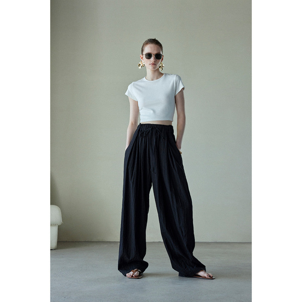 Spot Mogas Summer Cool Pants Lazy Yamamoto Pants Drawstring Folded Clouds Air Feel Wide Leg Pants Women image 23