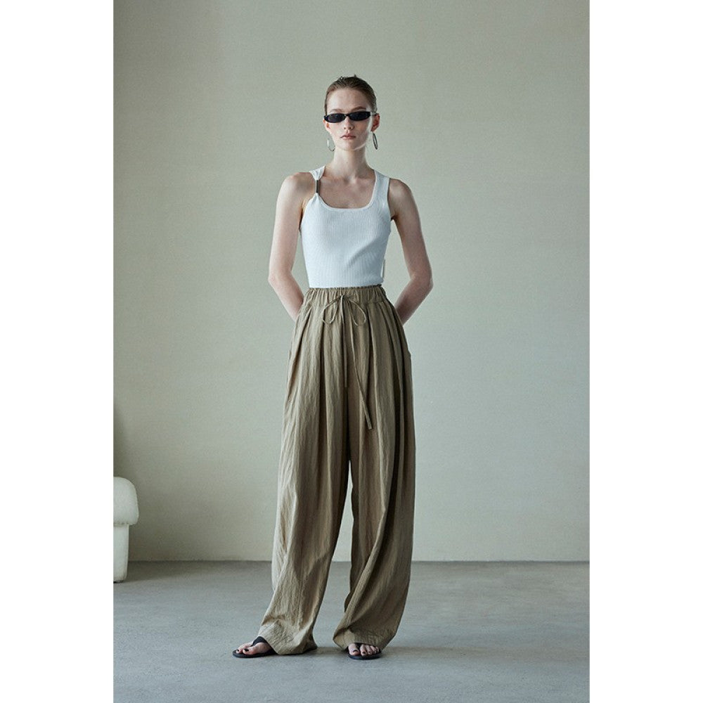 Spot Mogas Summer Cool Pants Lazy Yamamoto Pants Drawstring Folded Clouds Air Feel Wide Leg Pants Women image 67