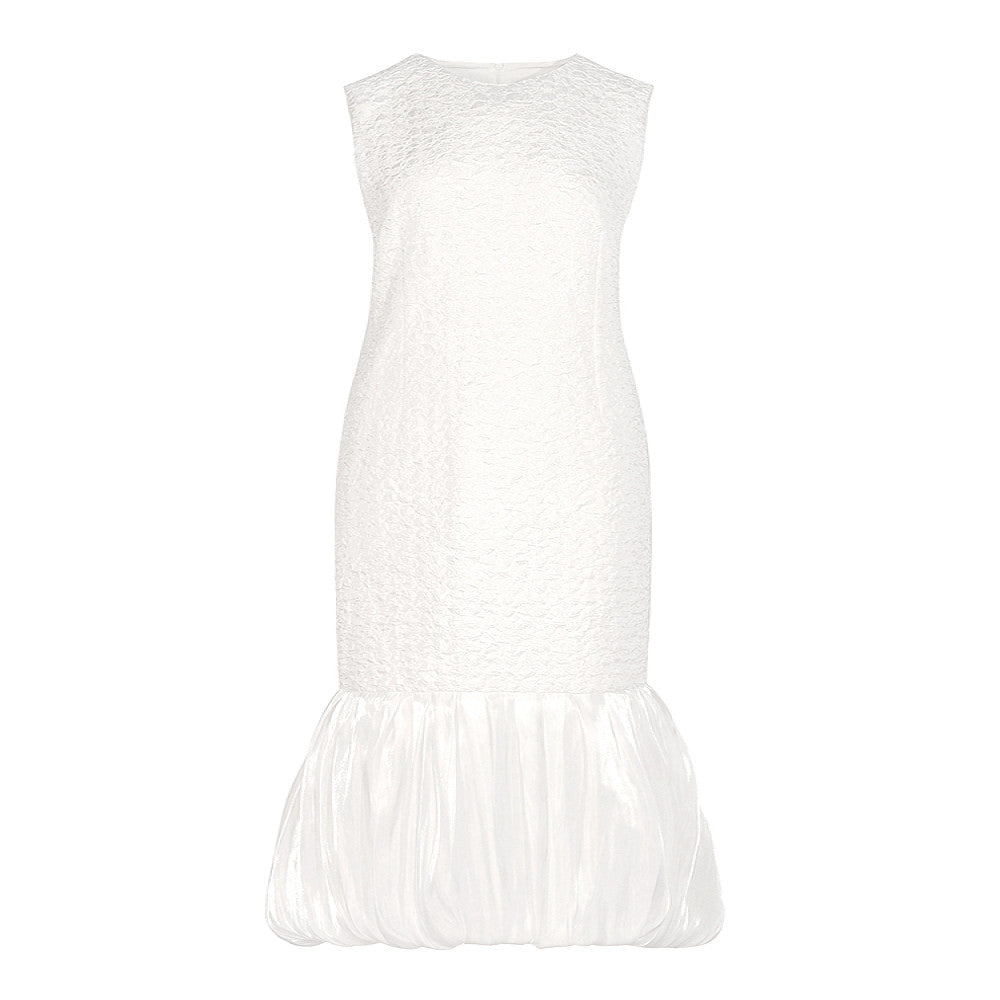 Elegant temperament goddess temperament pure white sleeveless long slim fit dress with sparkling fish tail hem splicing image 5