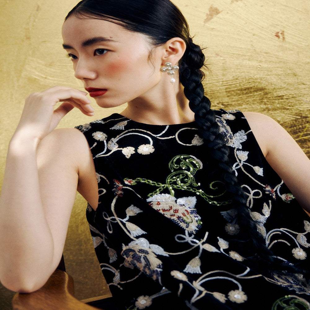 YUANYE Garden Wild Pomegranate Flower Original Innovative Chinese Velvet Heavy Industry Bead Embroidery Vest Half Skirt Set image 17