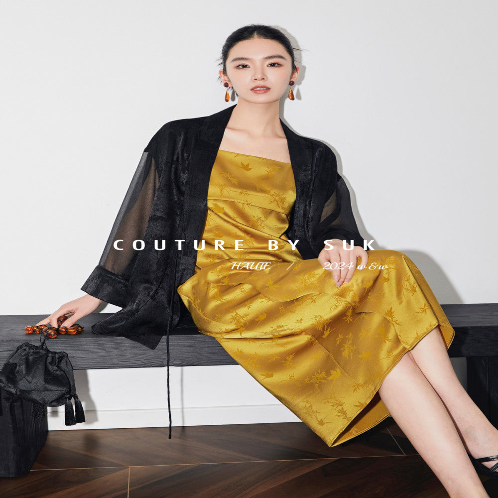 SUK Fenghua Qimeng New Chinese style bamboo leaf jacquard custom acetate summer new suspender dress for women image 1