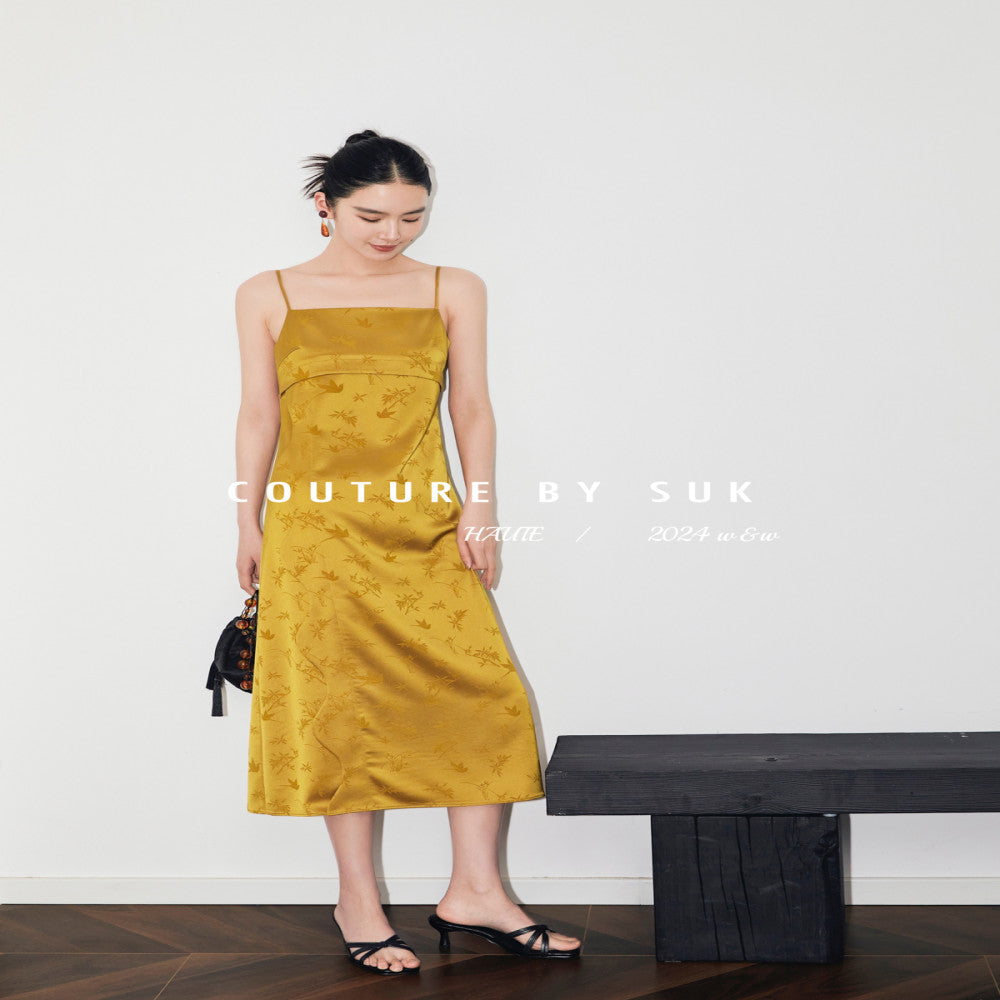 SUK Fenghua Qimeng New Chinese style bamboo leaf jacquard custom acetate summer new suspender dress for women image 3