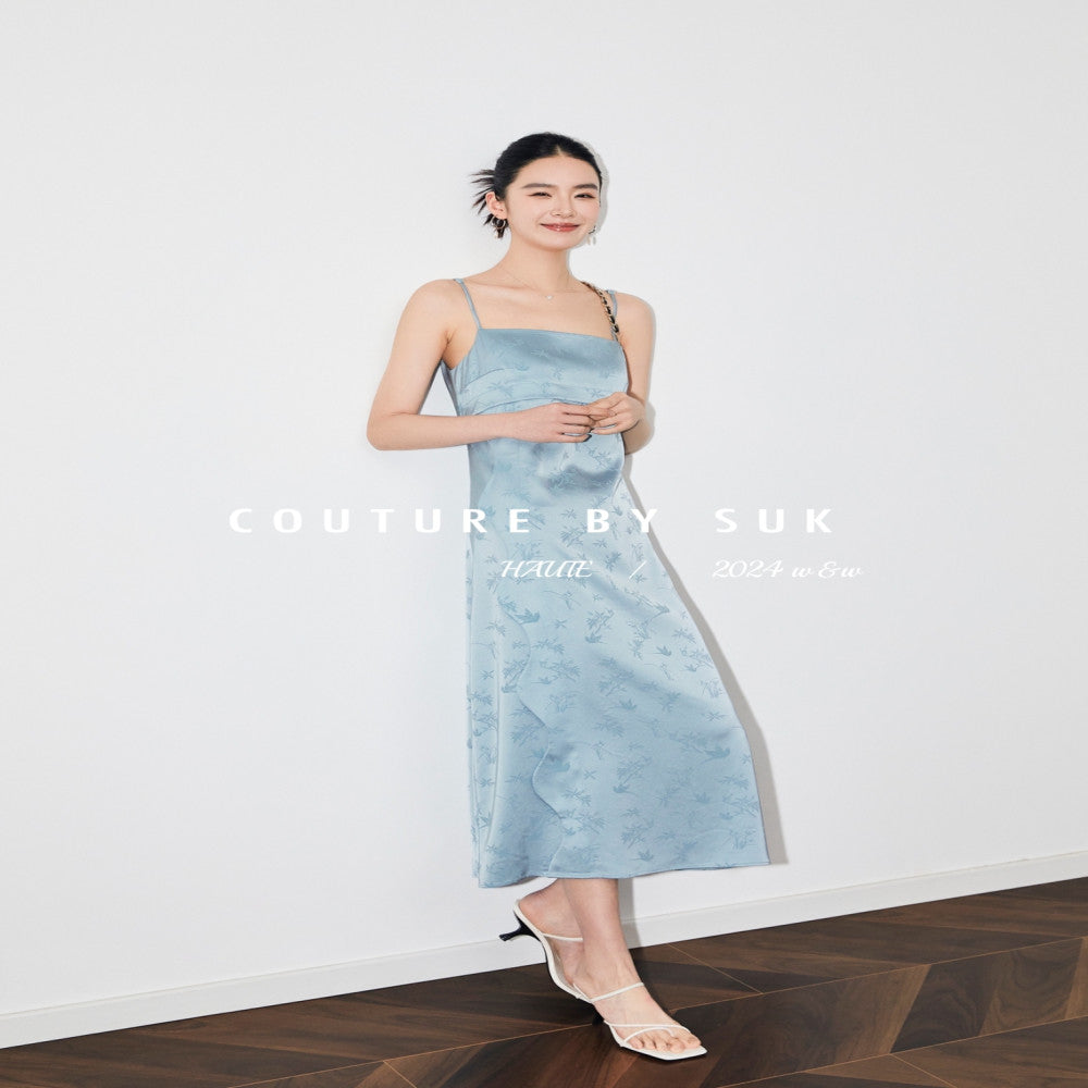 SUK Fenghua Qimeng New Chinese style bamboo leaf jacquard custom acetate summer new suspender dress for women image 4