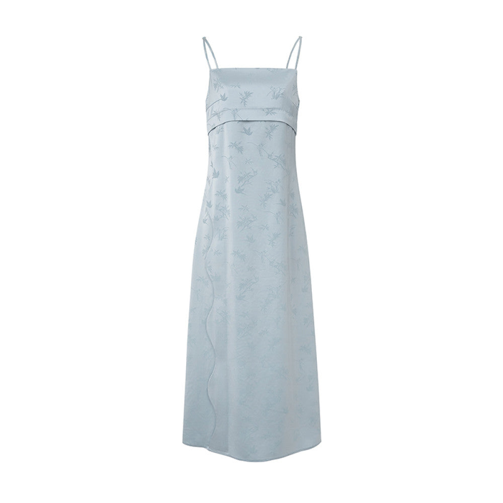SUK Fenghua Qimeng New Chinese style bamboo leaf jacquard custom acetate summer new suspender dress for women image 7