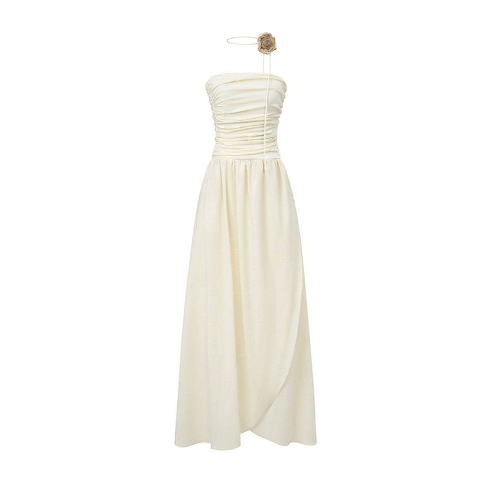 SUK Rose Season One shoulder strapless high waisted long skirt for slimming and slimming summer new irregular dress image 1