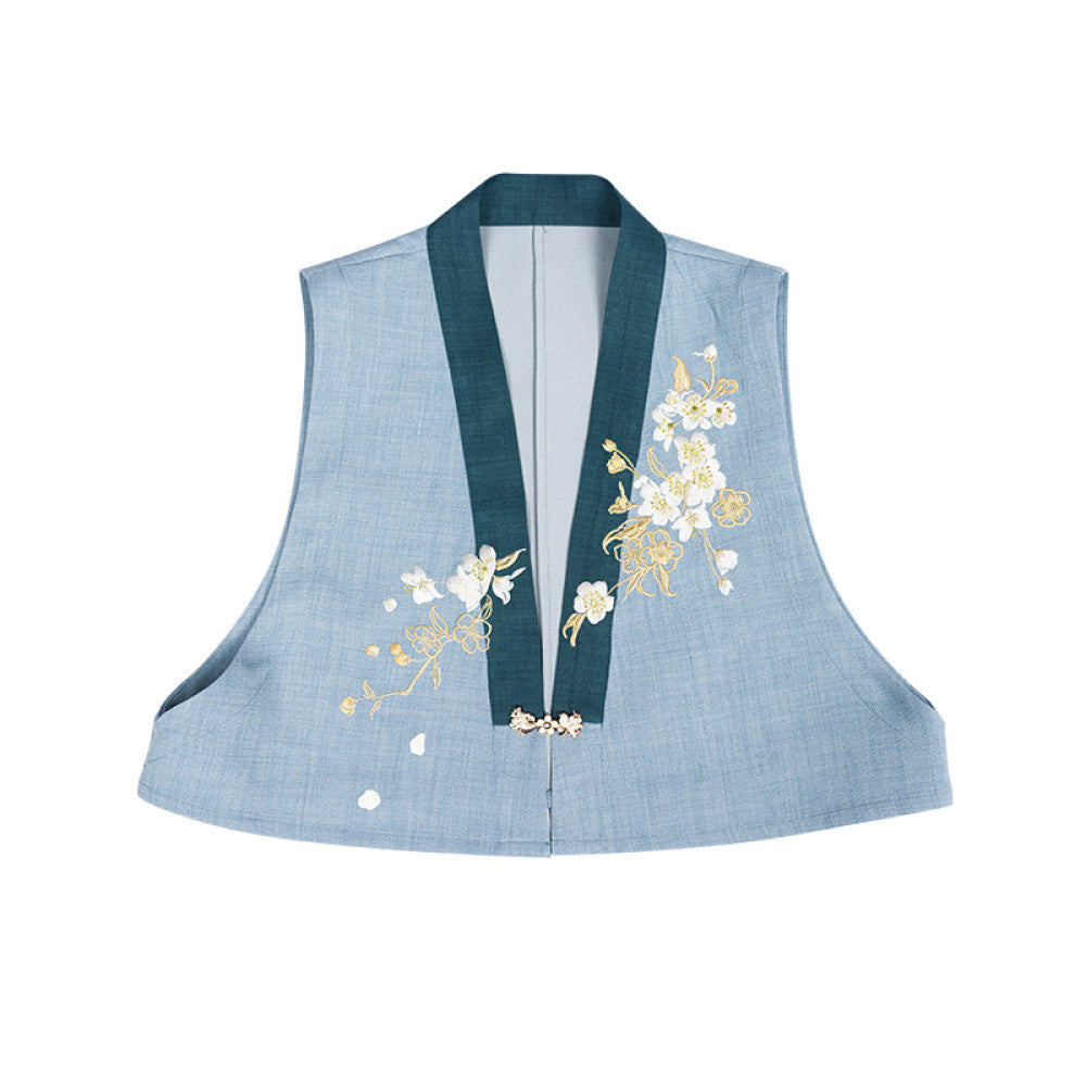 Dreaming of Pear Blossoms and Chinese Style Original Commuting Daily Hanfu Spinning Skirt New Chinese Embroidery Vest Stand up Collar Shirt Spring and Autumn image 9