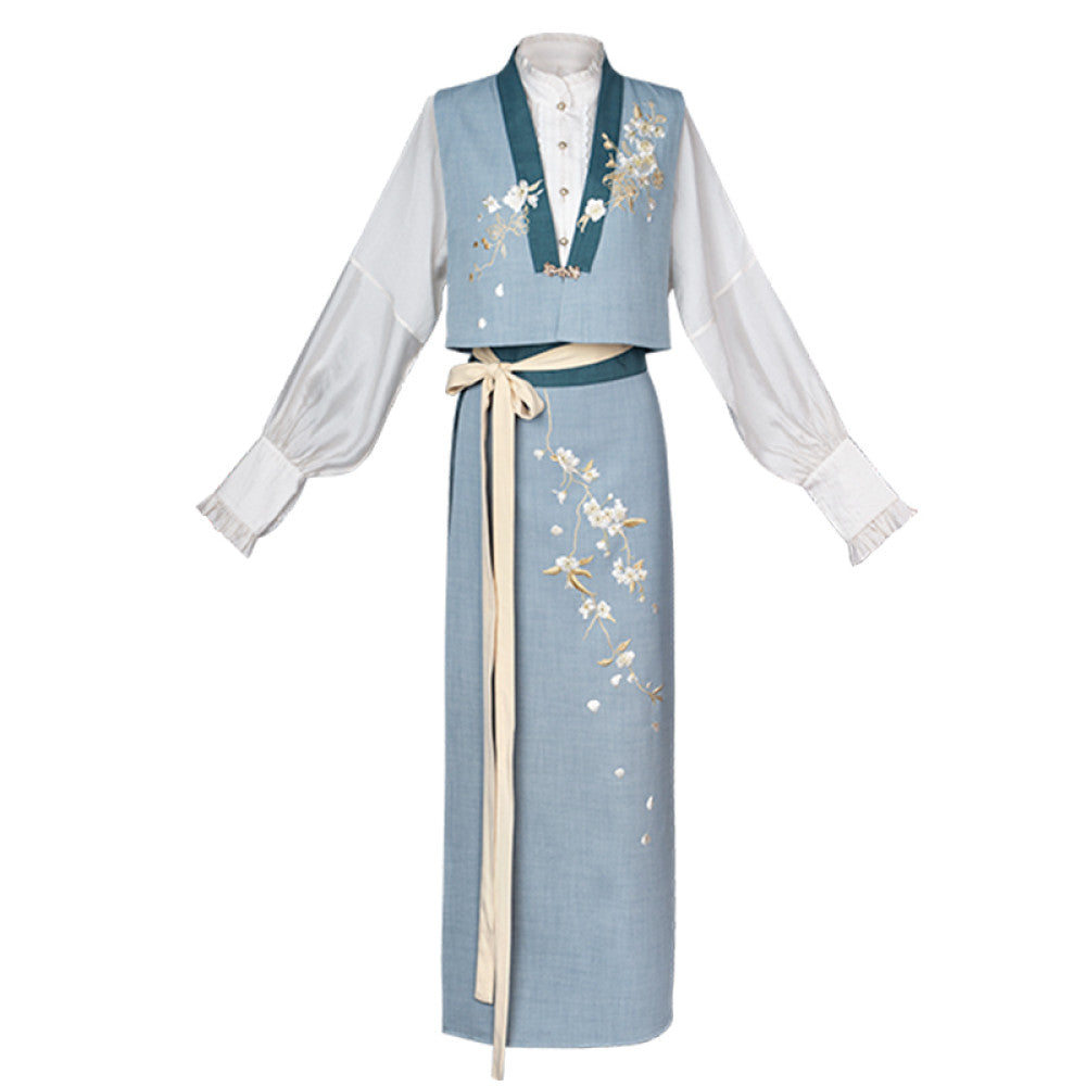 Dreaming of Pear Blossoms and Chinese Style Original Commuting Daily Hanfu Spinning Skirt New Chinese Embroidery Vest Stand up Collar Shirt Spring and Autumn image 54