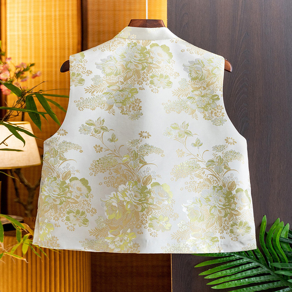 Light luxury and age reducing Song brocade jacquard vest for women in the autumn of 2025 featuring a new Chinese style standing collar side placket nail bead tassel vest image 2