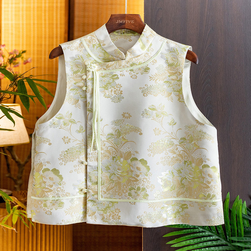 Light luxury and age reducing Song brocade jacquard vest for women in the autumn of 2025 featuring a new Chinese style standing collar side placket nail bead tassel vest image 3
