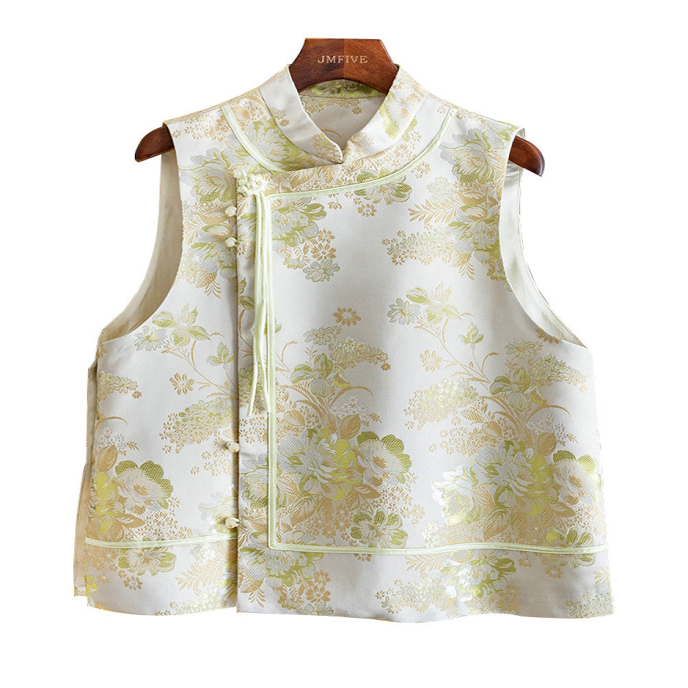 Light luxury and age reducing Song brocade jacquard vest for women in the autumn of 2025 featuring a new Chinese style standing collar side placket nail bead tassel vest image 5