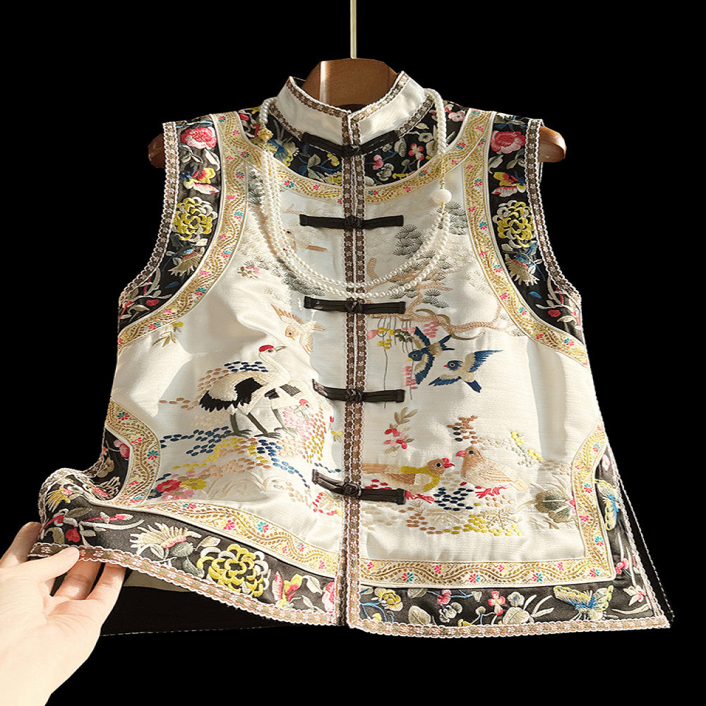 Advanced feeling old fashioned style heavy industry embroidery acetic acid vest women s spring outfit light luxury retro buckle new Chinese style suit image 2