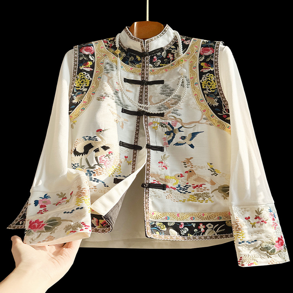 Advanced feeling old fashioned style heavy industry embroidery acetic acid vest women s spring outfit light luxury retro buckle new Chinese style suit image 0