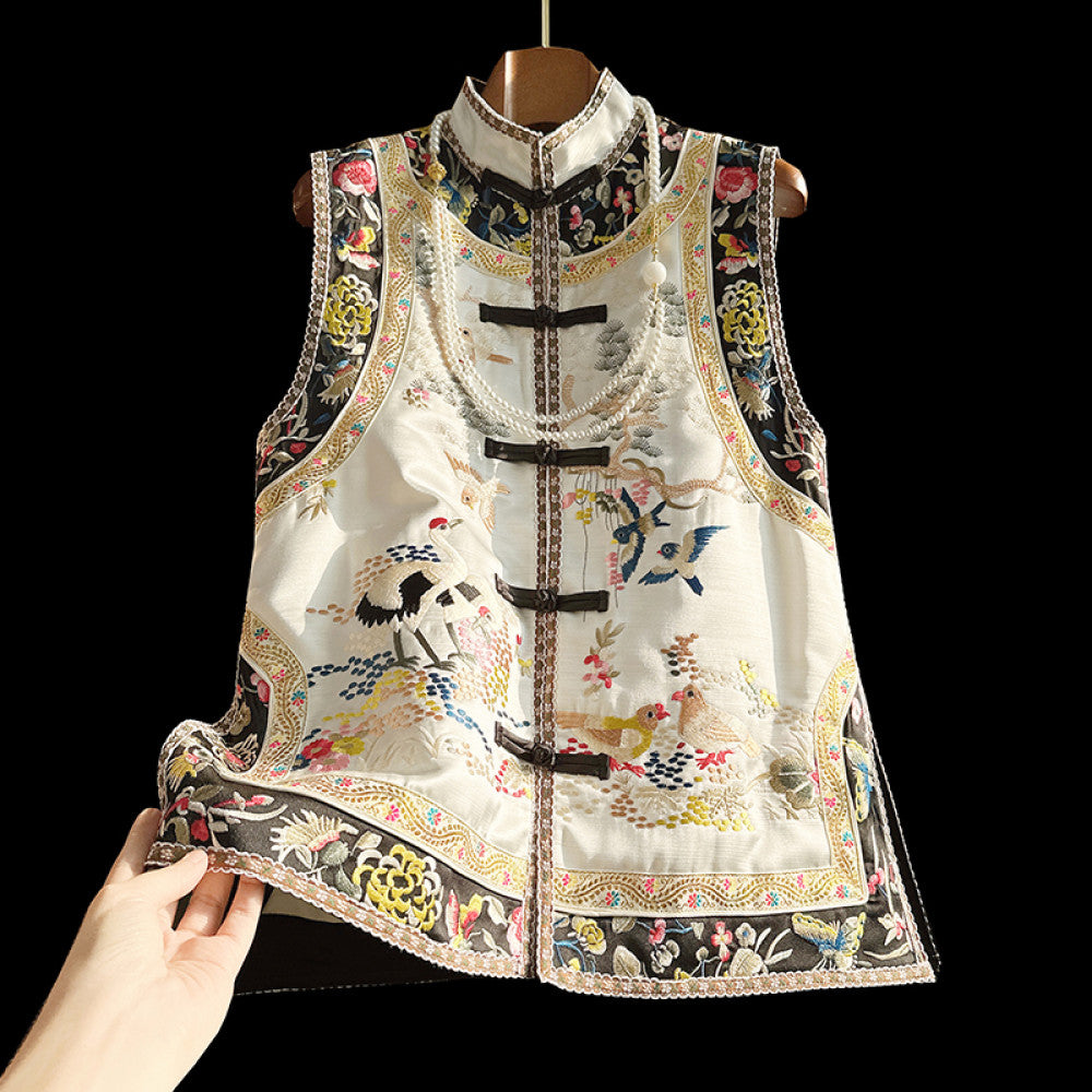 Advanced feeling old fashioned style heavy industry embroidery acetic acid vest women s spring outfit light luxury retro buckle new Chinese style suit image 6