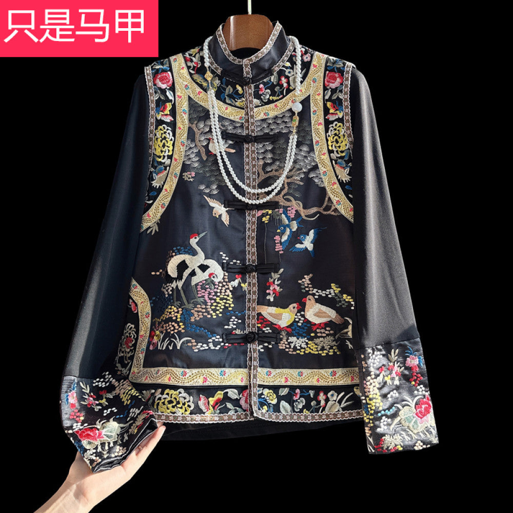 Advanced feeling old fashioned style heavy industry embroidery acetic acid vest women s spring outfit light luxury retro buckle new Chinese style suit image 28