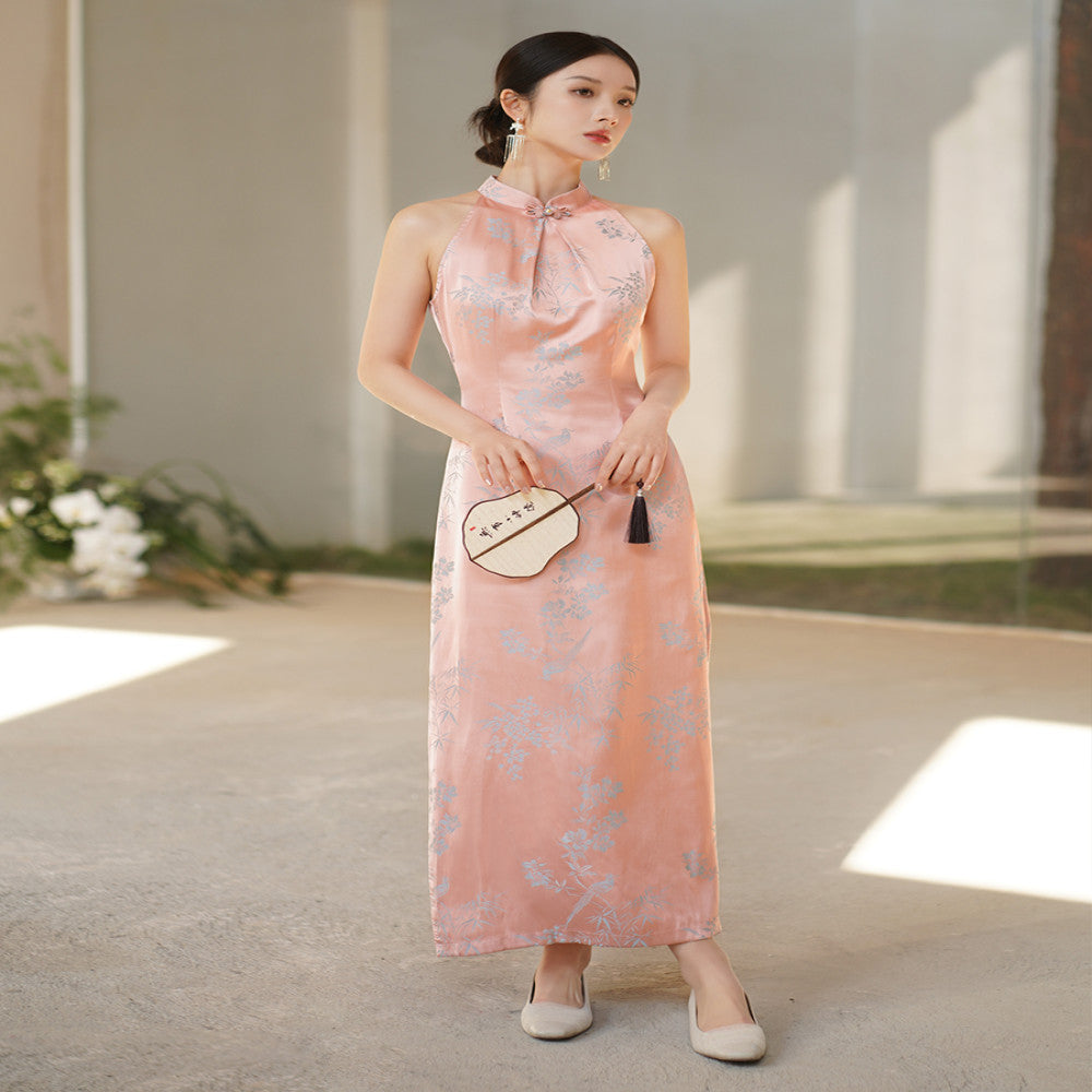New Chinese style dress for women in the summer of 2025 sleeveless hanging neck retro Chinese style improved jacquard cheongsam image 4