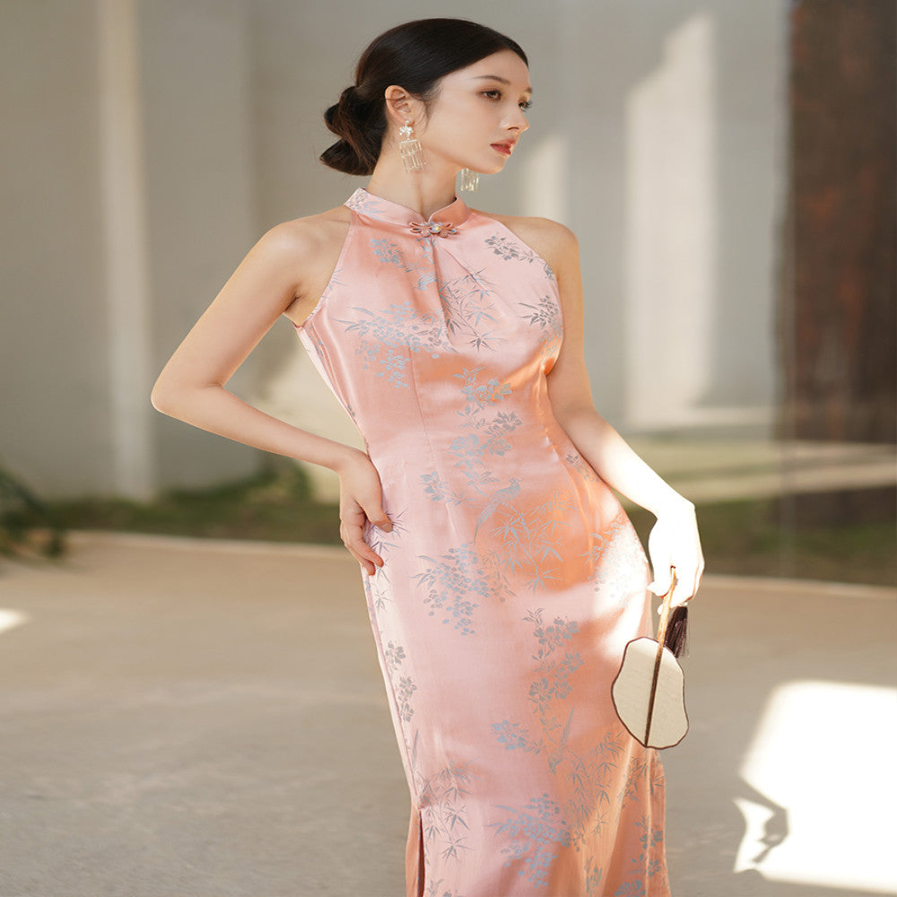 New Chinese style dress for women in the summer of 2025 sleeveless hanging neck retro Chinese style improved jacquard cheongsam image 5