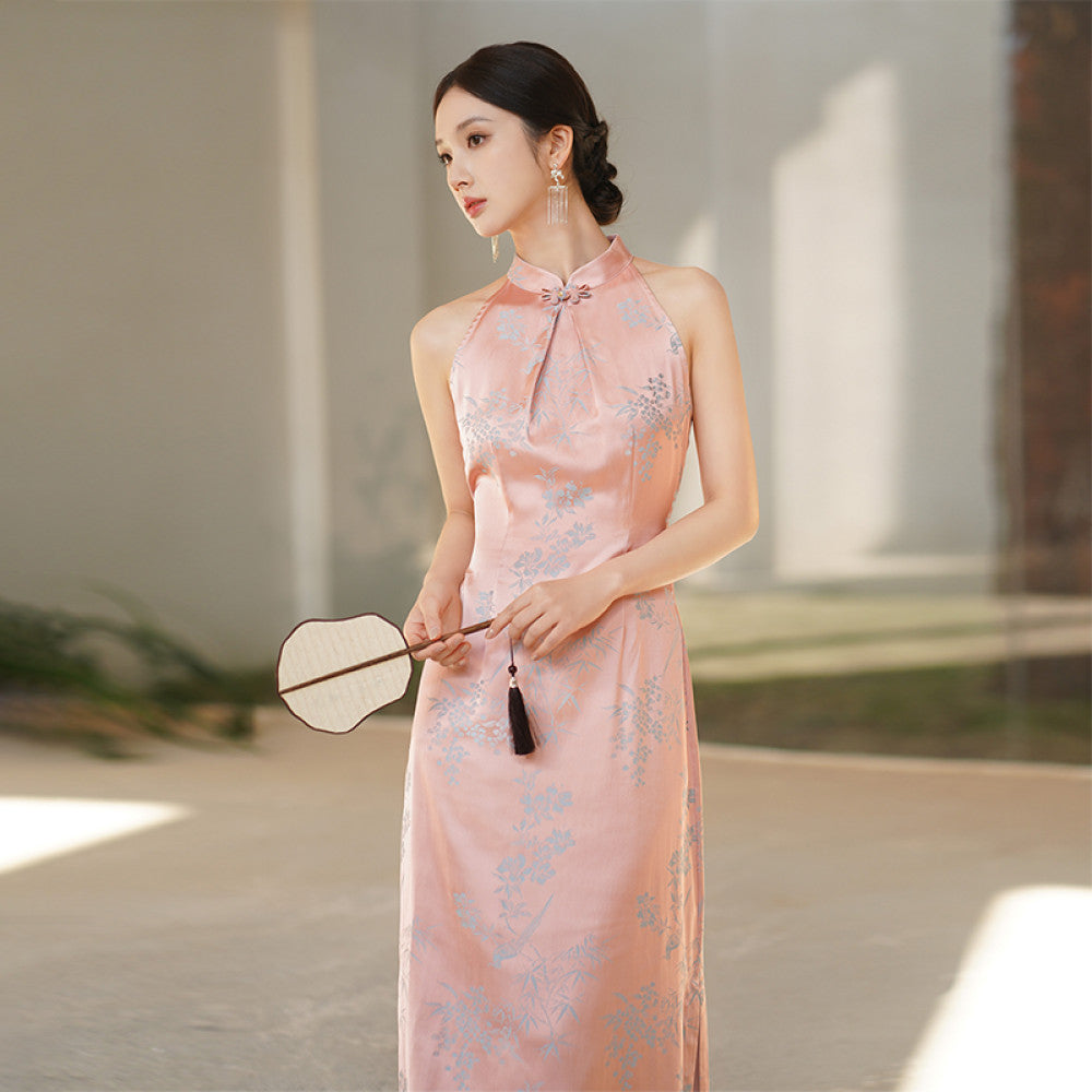 New Chinese style dress for women in the summer of 2025 sleeveless hanging neck retro Chinese style improved jacquard cheongsam image 7