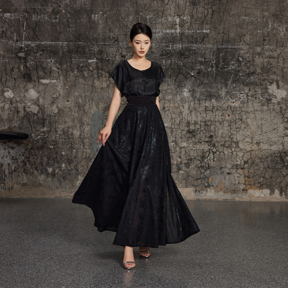 ASAYA3144 Xia Hanfu women’s improved Tangtan collar original commuting silk jacquard dress