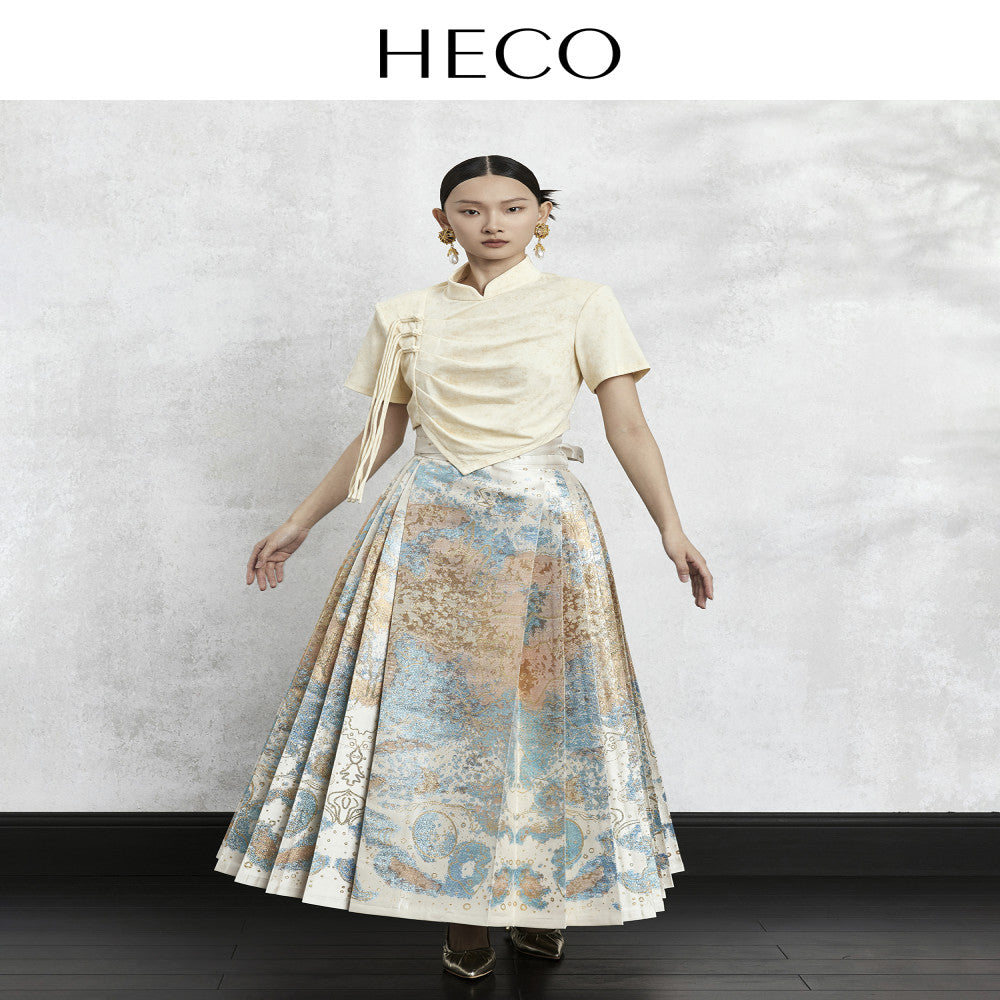 HECO Nebula Fantasy New Chinese style woven gold jacquard horse face skirt 2025 new style temperament high end half skirt image 3
