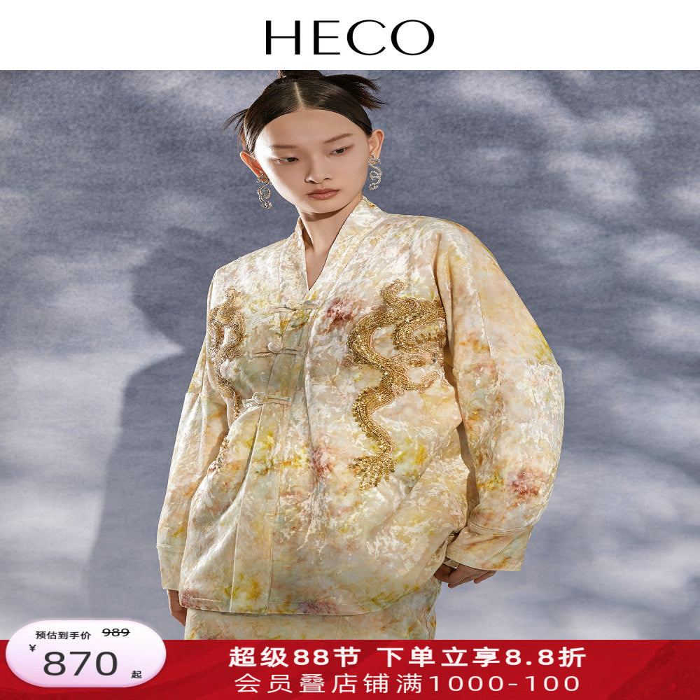 HECO Glass Cloud Dragon New Chinese Style Short Coat Autumn 2025 New Design Women s Top image 3