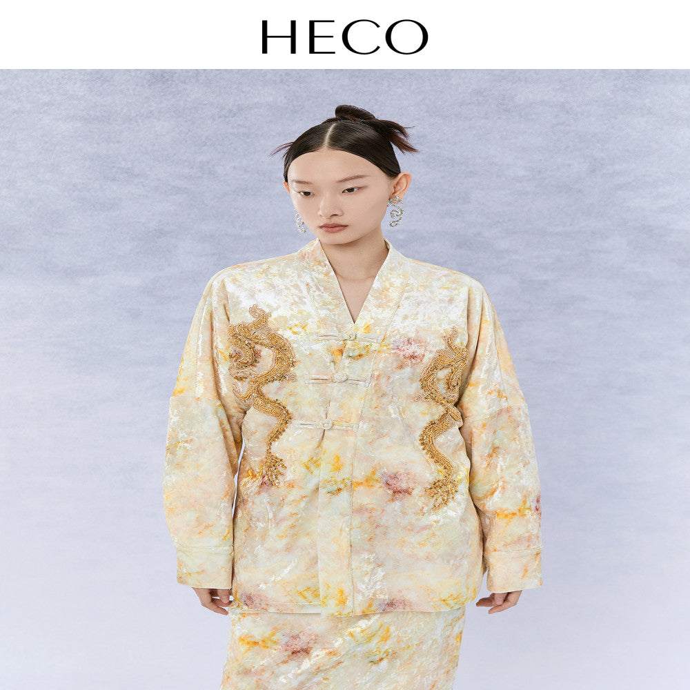 HECO Glass Cloud Dragon New Chinese Style Short Coat Autumn 2025 New Design Women s Top image 6