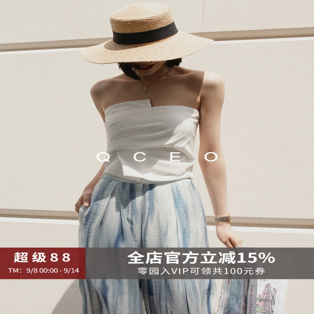 QCEO du Home Design Fashionable High end Irregular Outerwear strapless slim fit elastic niche top for women in spring and summer image 0