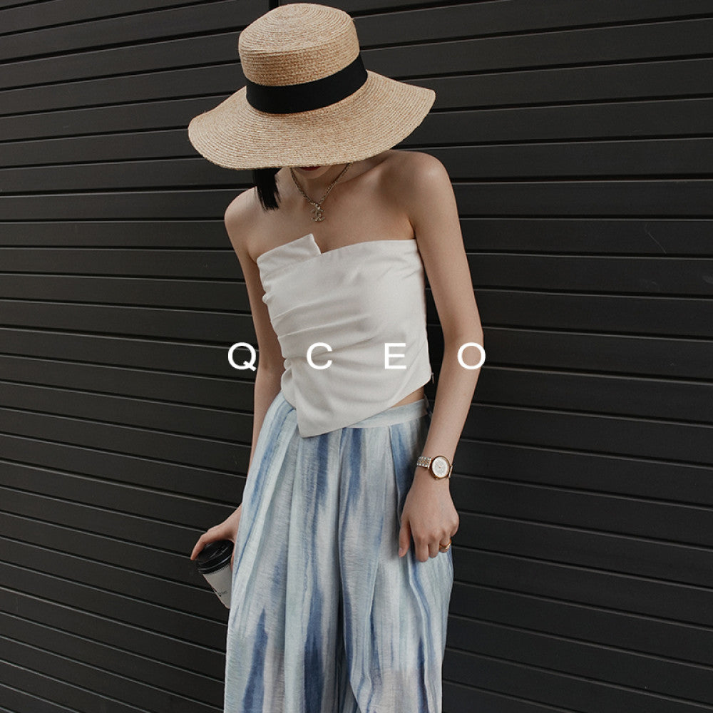QCEO du Home Design Fashionable High end Irregular Outerwear strapless slim fit elastic niche top for women in spring and summer image 7