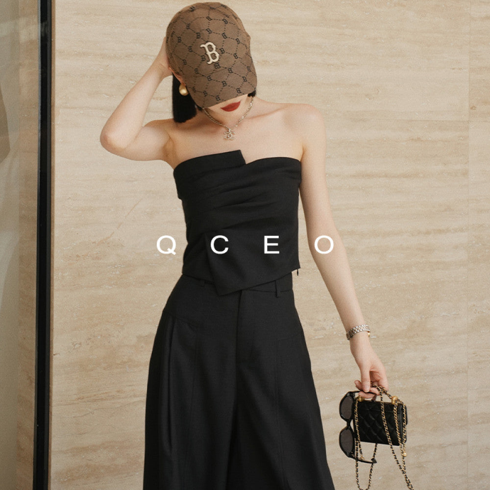 QCEO du Home Design Fashionable High end Irregular Outerwear strapless slim fit elastic niche top for women in spring and summer image 17