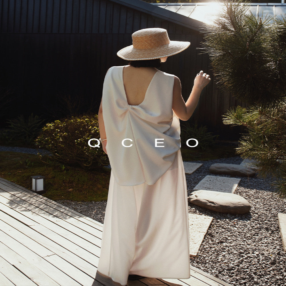 QCEO Tri color Du Home Design Fashionable and High End Wide Truffle Back Twisted Sleeveless Top Medium to Long Women s Spring Summer image 4