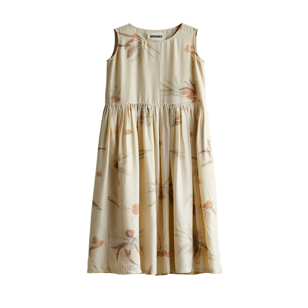 Chinese style retro artistic high quality ramie high end printed vest skirt for young summer sleeveless dress image 2