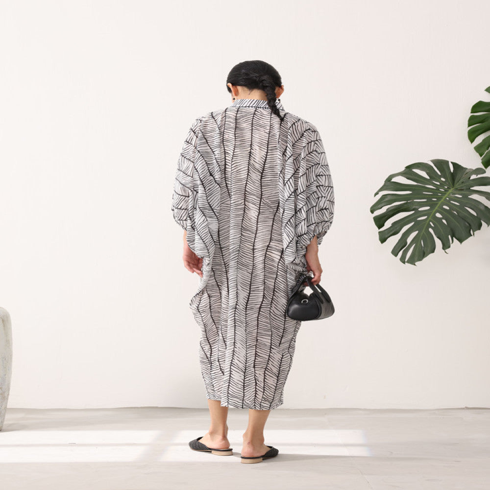 TAORAN Improved Young Dress with Multiple Buckles in the Middle Printed Long Dress Artistic Style Loose Robe Zen Style image 2
