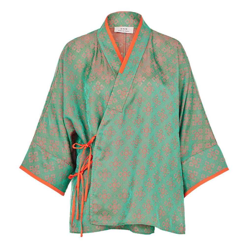 Huamu Shen new Chinese style buttoned jacket new cross collar oblique lapel cardigan improved short jacket national style lace jacquard top image 6