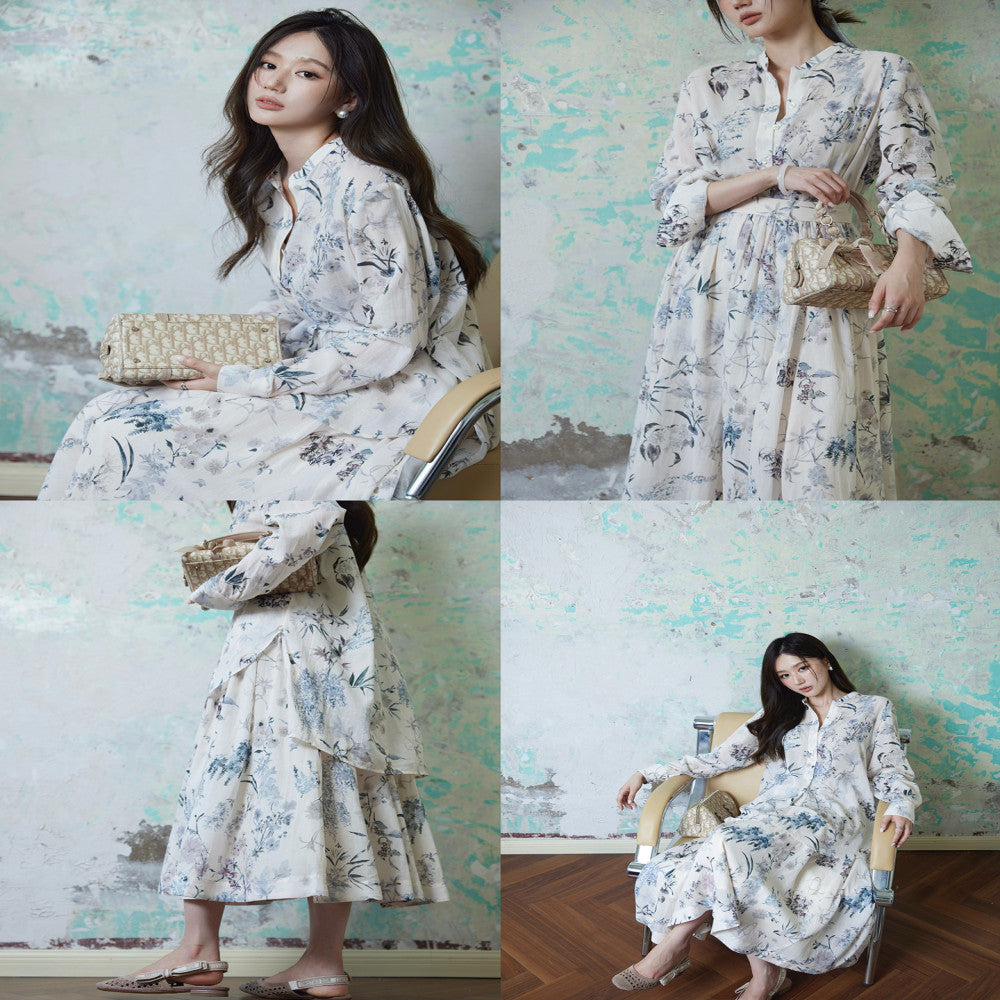Linqi Painting Custom Light and Thin 60 Thread Combed Cotton Heavy Industry Direct Spray Printed Chinese style Shirt Strap Skirt image 2