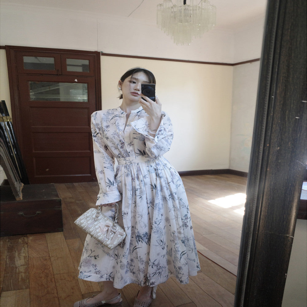 Linqi Painting Custom Light and Thin 60 Thread Combed Cotton Heavy Industry Direct Spray Printed Chinese style Shirt Strap Skirt image 3