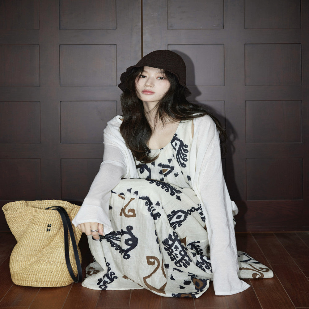 Camelux Line Boho Bohemian Cotton 100 Natural Ramie Bohemian Printed Sleeveless Dress image 5