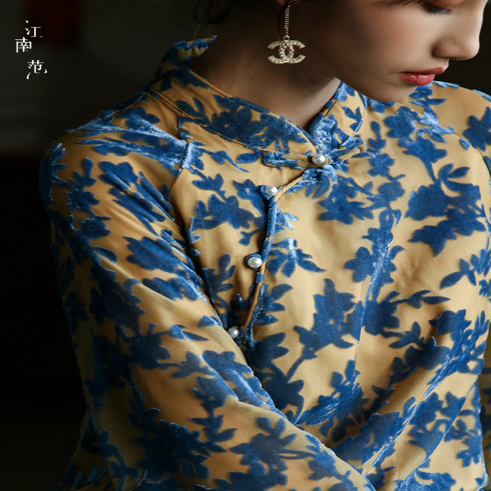 Jiangnan style new Chinese retro improved cheongsam top for young girls single piece velvet Tang style small shirt for spring and autumn image 1