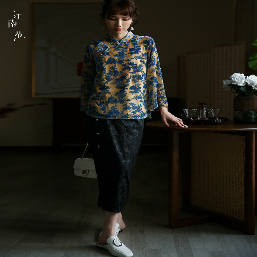 Jiangnan style new Chinese retro improved cheongsam top for young girls single piece velvet Tang style small shirt for spring and autumn image 3