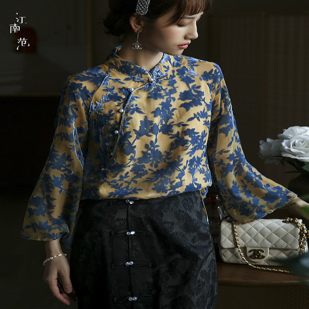 Jiangnan style new Chinese retro improved cheongsam top for young girls single piece velvet Tang style small shirt for spring and autumn image 4