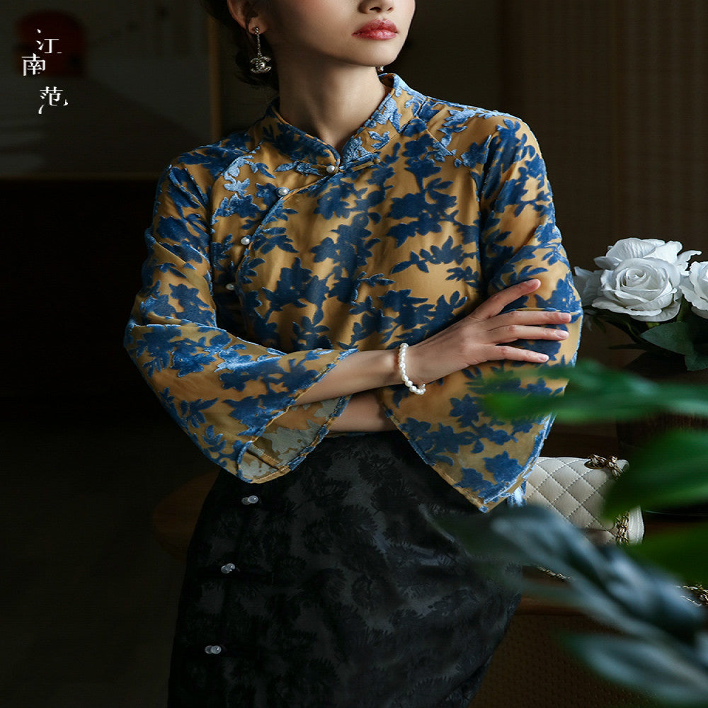 Jiangnan style new Chinese retro improved cheongsam top for young girls single piece velvet Tang style small shirt for spring and autumn image 5