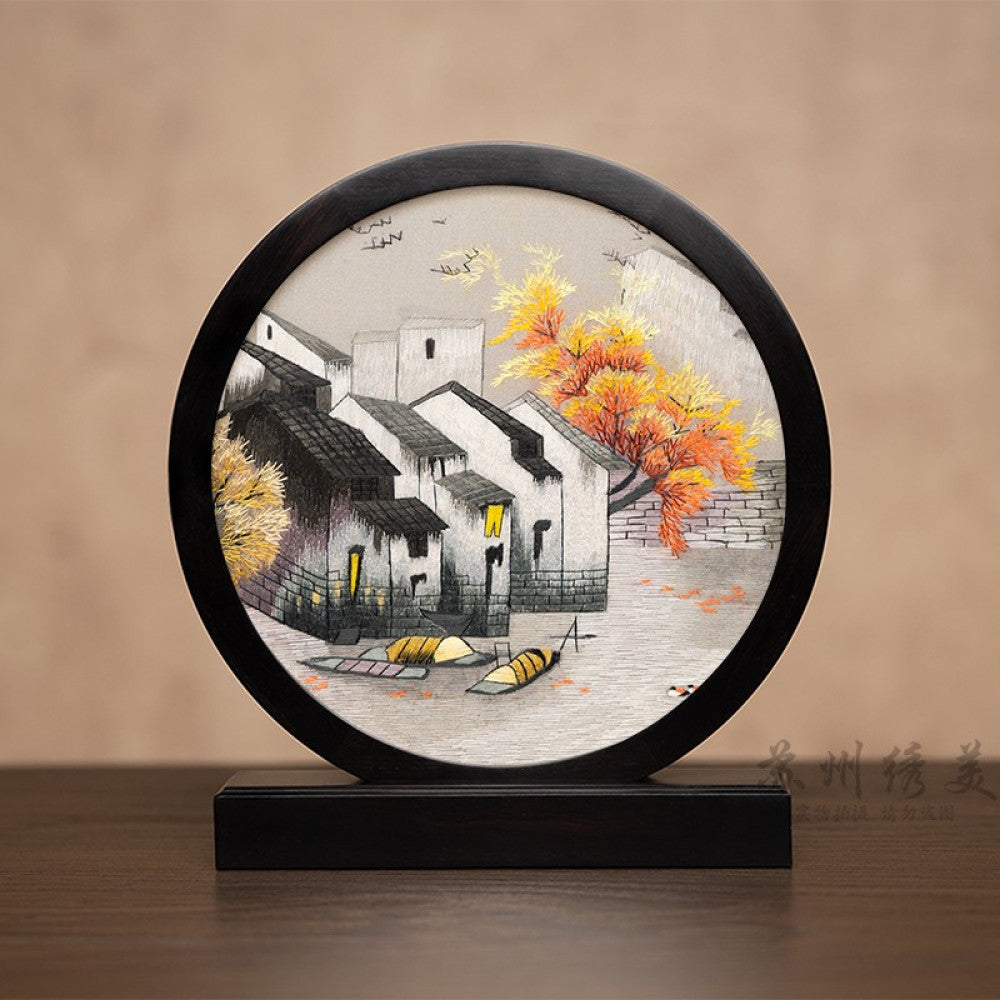 Embroidery ornament Suzhou double sided embroidery desktop ornament creative table embroidery beautiful retro table screen Chinese style business gift image 12