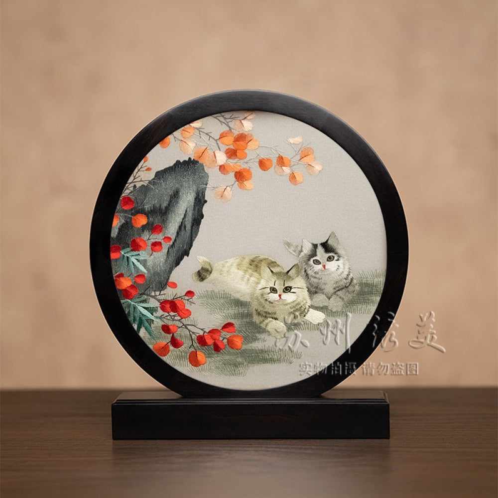 Embroidery ornament Suzhou double sided embroidery desktop ornament creative table embroidery beautiful retro table screen Chinese style business gift image 113